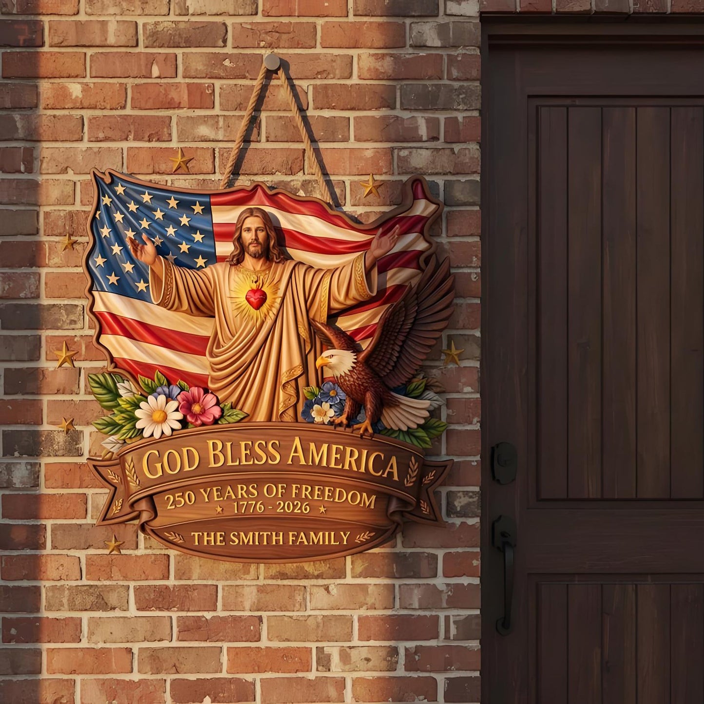 Custom God Bless America 250th Anniversary Wood Sign