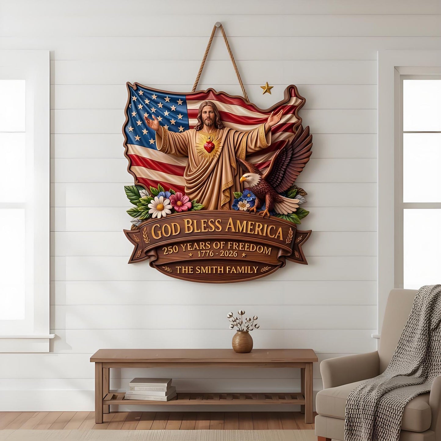 Custom God Bless America 250th Anniversary Wood Sign