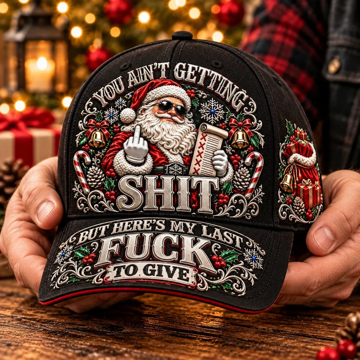 🎄Santa’s Last Gift Adult Humor Christmas Cap — 🎅You Ain’t Getting Shit
