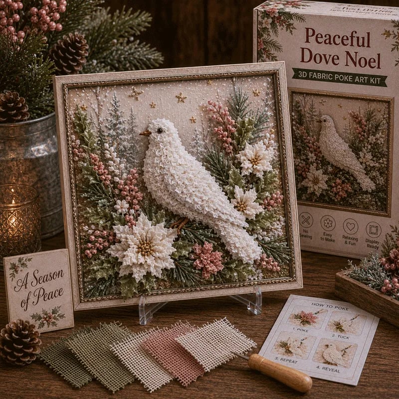 🔥🔥 LAST DAY 50% OFF – 🎄🧵 Premium 3D Christmas Fabric Poke Art Kit | No-Sew Holiday Craft with Pre-Punched Board, Fabric Squares & Display Stand 🎅✨