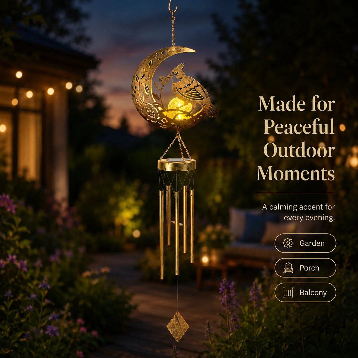 🌙🌙✨ Moon Courtyard Solar Wind Chime