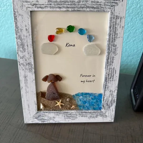 ❤️Personalized Sea Glass Dog at The Rainbow Bridge,Memorial or thoughtful gift for lost pets