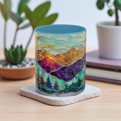 🌄 Stained Glass Sunset Mountain Mug