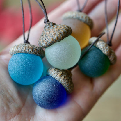 Handmade Sea Glass Acorns: NATURAL Cap Decorative Ornaments