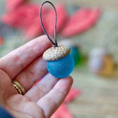 Handmade Sea Glass Acorns: NATURAL Cap Decorative Ornaments