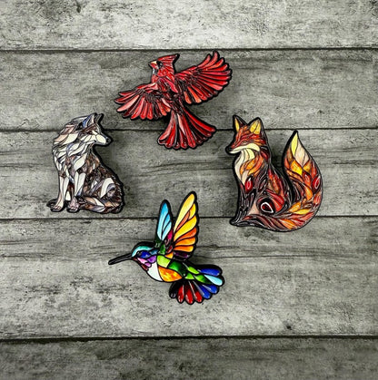Stained Glass Wildlife Enamel Pins