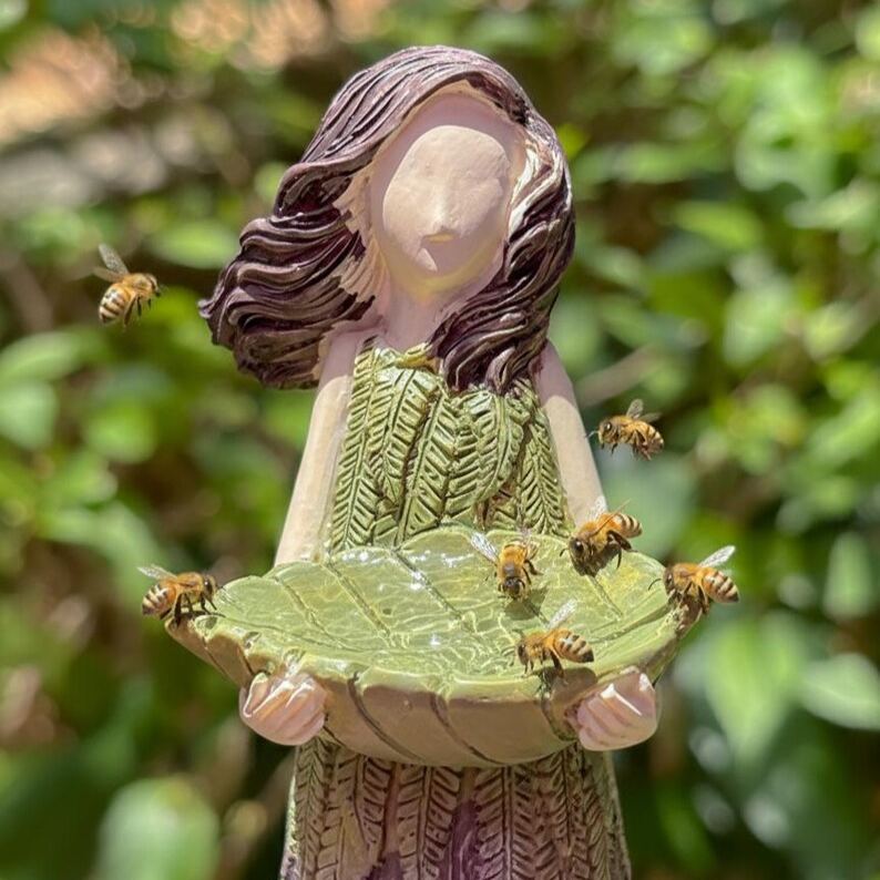 🌱😮Garden Girl Sculpture: Bee & Butterfly Water Feeder