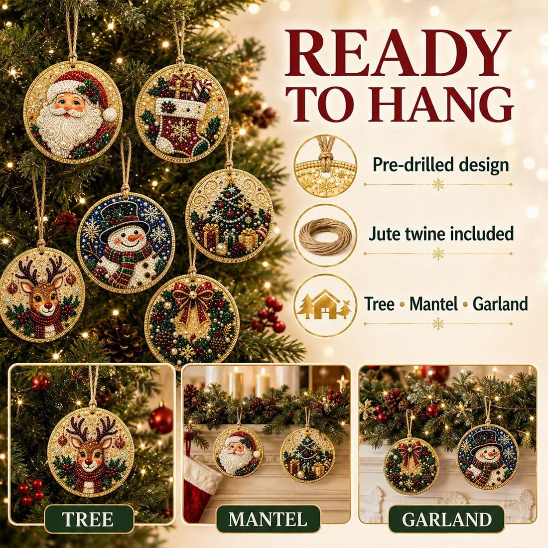 🎄👻 ✨ 60,000+ Sold🏵️6 Pcs Christmas DIY Diamond Painting Ornaments