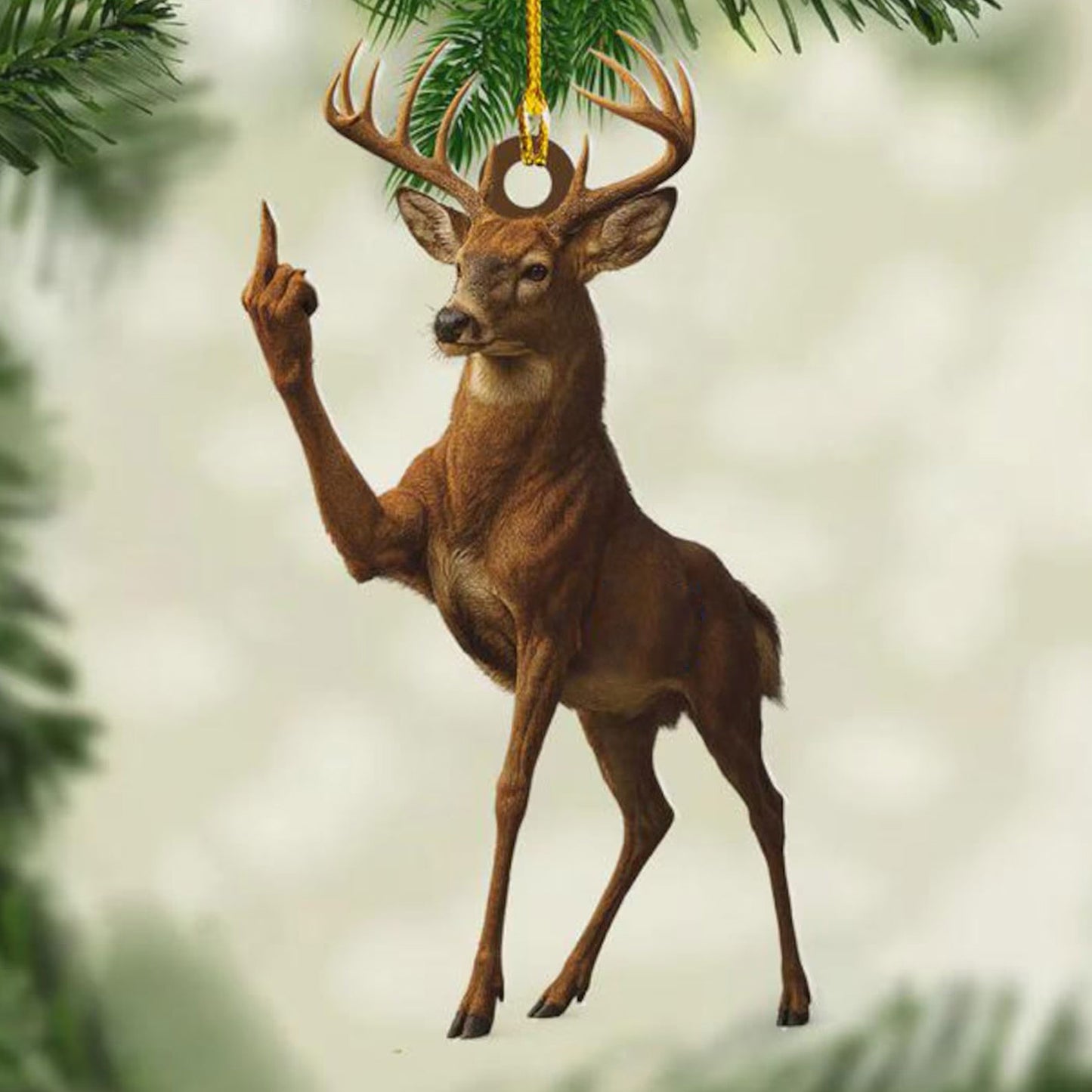 🌲Christmas Gift 50% Off--Funny Deer Buck Fukin' Finger Hunting Christmas Ornament