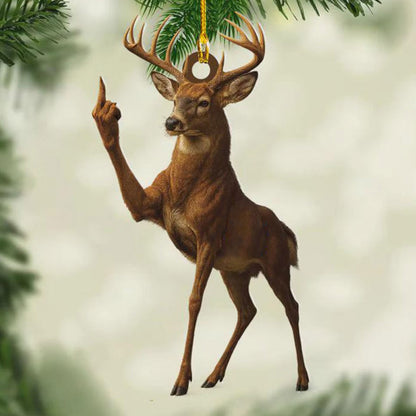 🌲Christmas Gift 50% Off--Funny Deer Buck Fukin' Finger Hunting Christmas Ornament