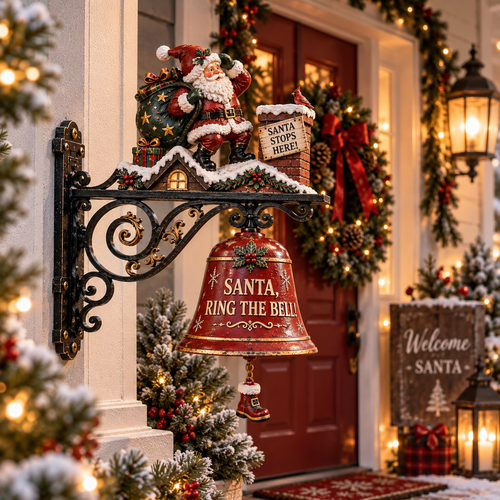 🎅 2026 Christmas Gift 50% Off--🎅🎅 Santa, Ring the Bell! Iron Christmas Door Bell — Vintage Holiday Porch & Entryway Decor