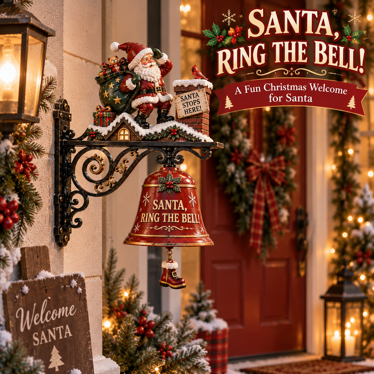 🎅 2026 Christmas Gift 50% Off--🎅🎅 Santa, Ring the Bell! Iron Christmas Door Bell — Vintage Holiday Porch & Entryway Decor