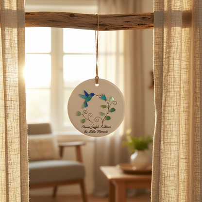 Hummingbird Sea Glass Ceramic Ornament