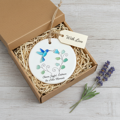 Hummingbird Sea Glass Ceramic Ornament