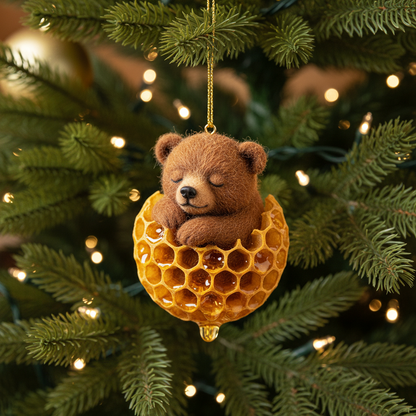 Sleeping Bear in Honeycomb Ornament