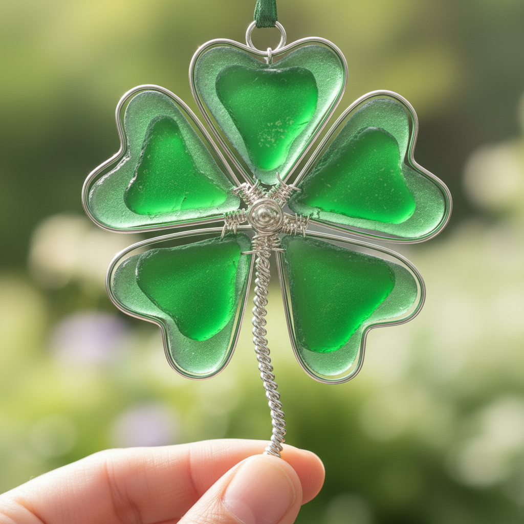 Sea Glass Five-Leaf Clover Ornament