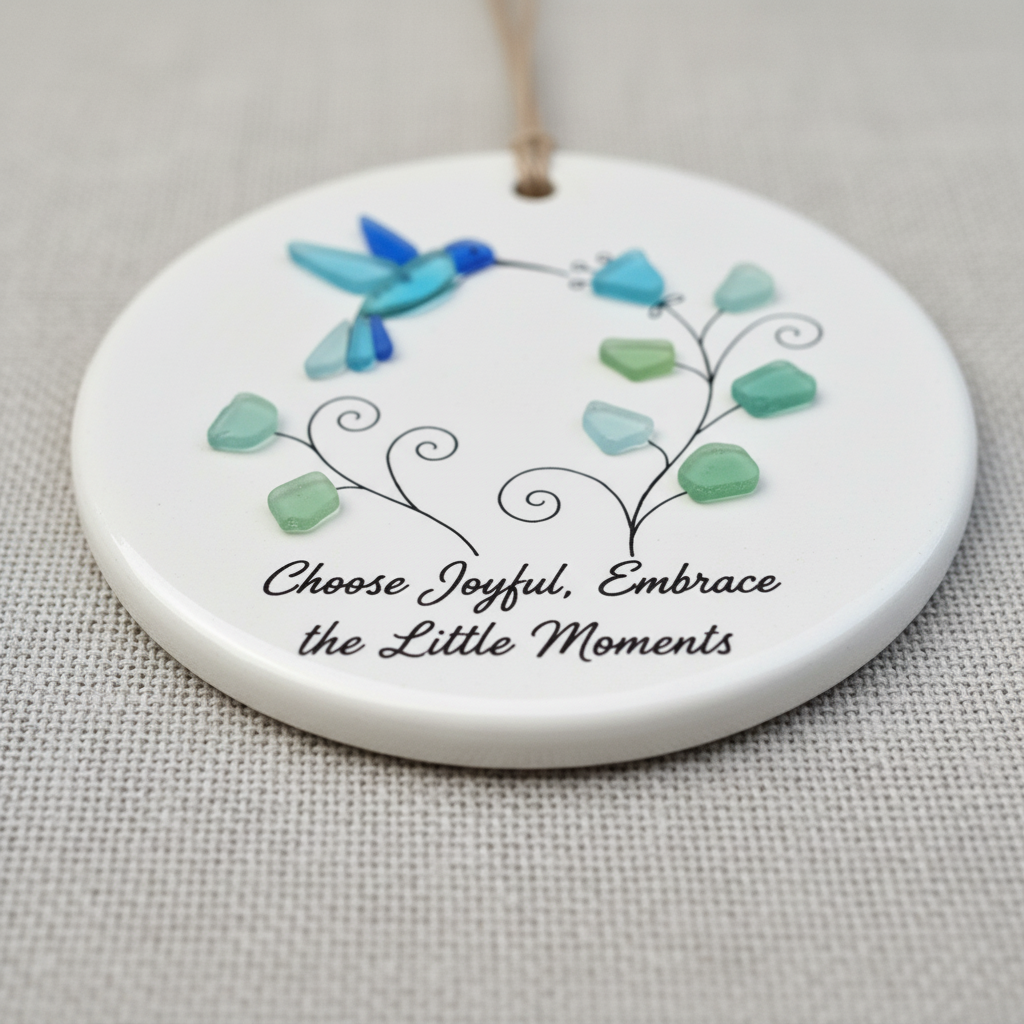 Hummingbird Sea Glass Ceramic Ornament