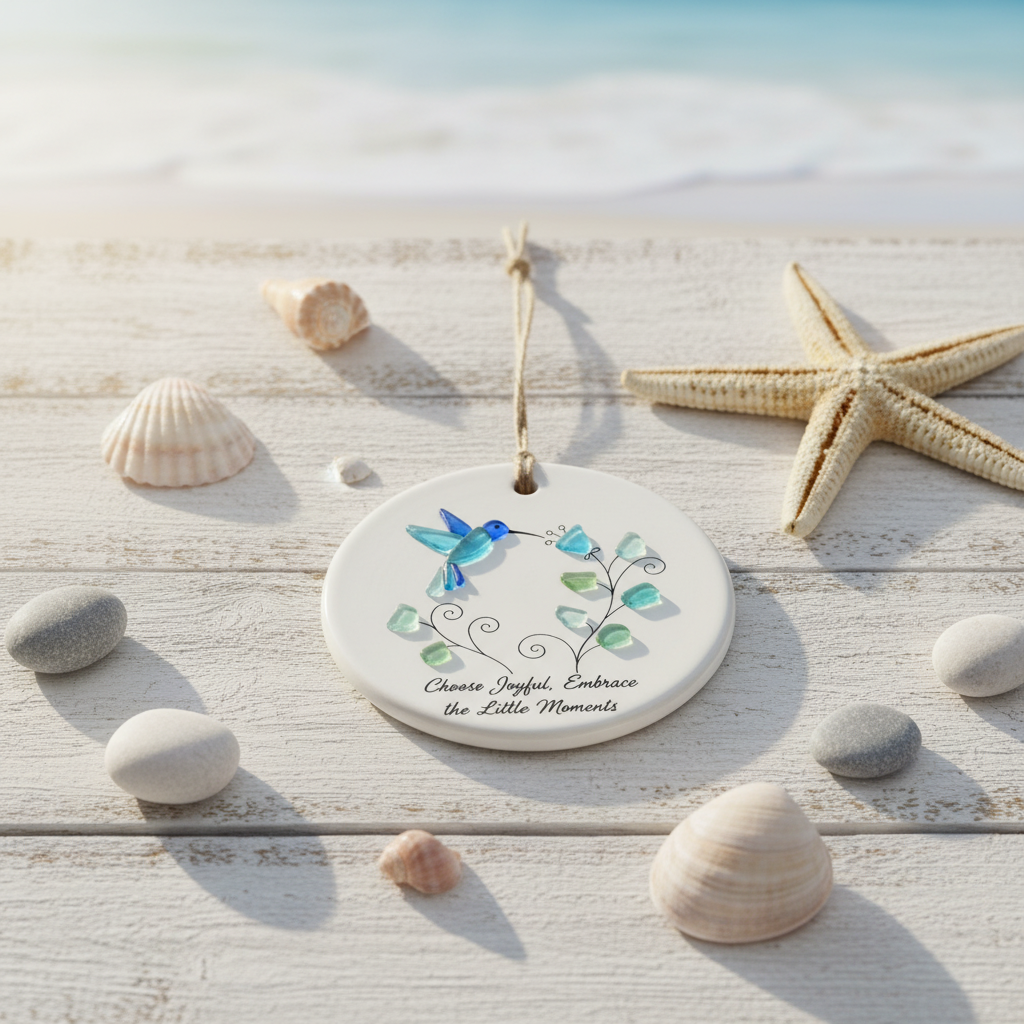 Hummingbird Sea Glass Ceramic Ornament