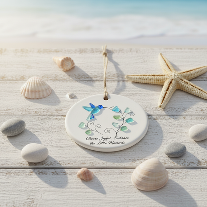 Hummingbird Sea Glass Ceramic Ornament