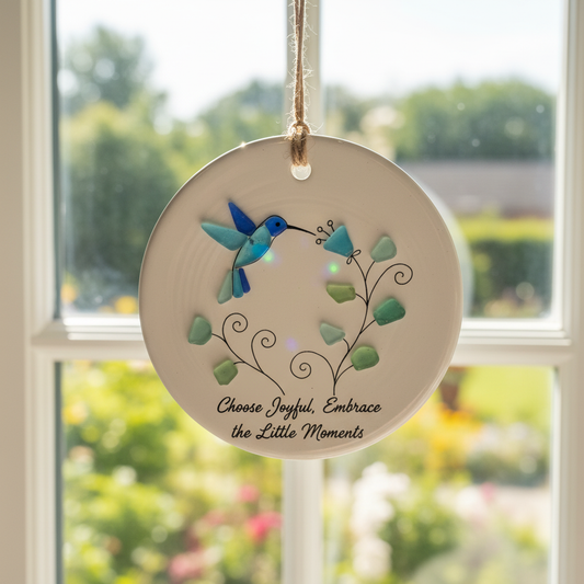 Hummingbird Sea Glass Ceramic Ornament