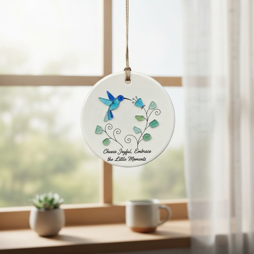 Hummingbird Sea Glass Ceramic Ornament