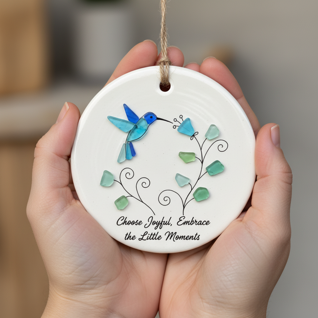 Hummingbird Sea Glass Ceramic Ornament
