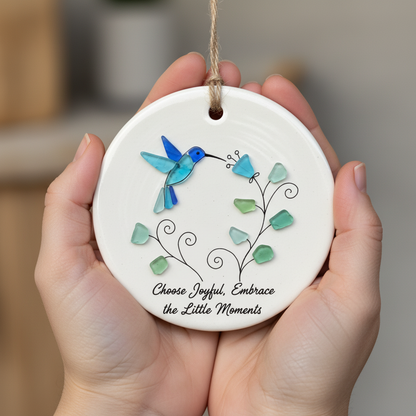 Hummingbird Sea Glass Ceramic Ornament