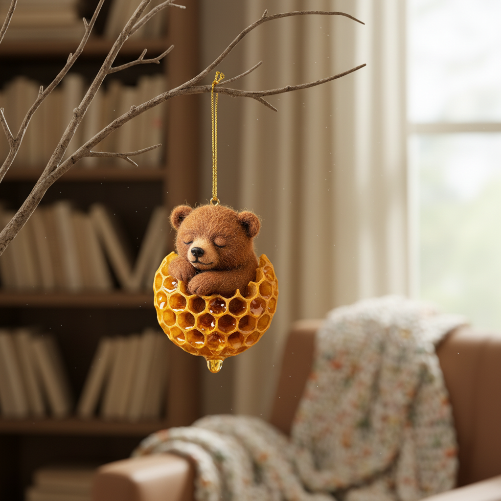 Sleeping Bear in Honeycomb Ornament