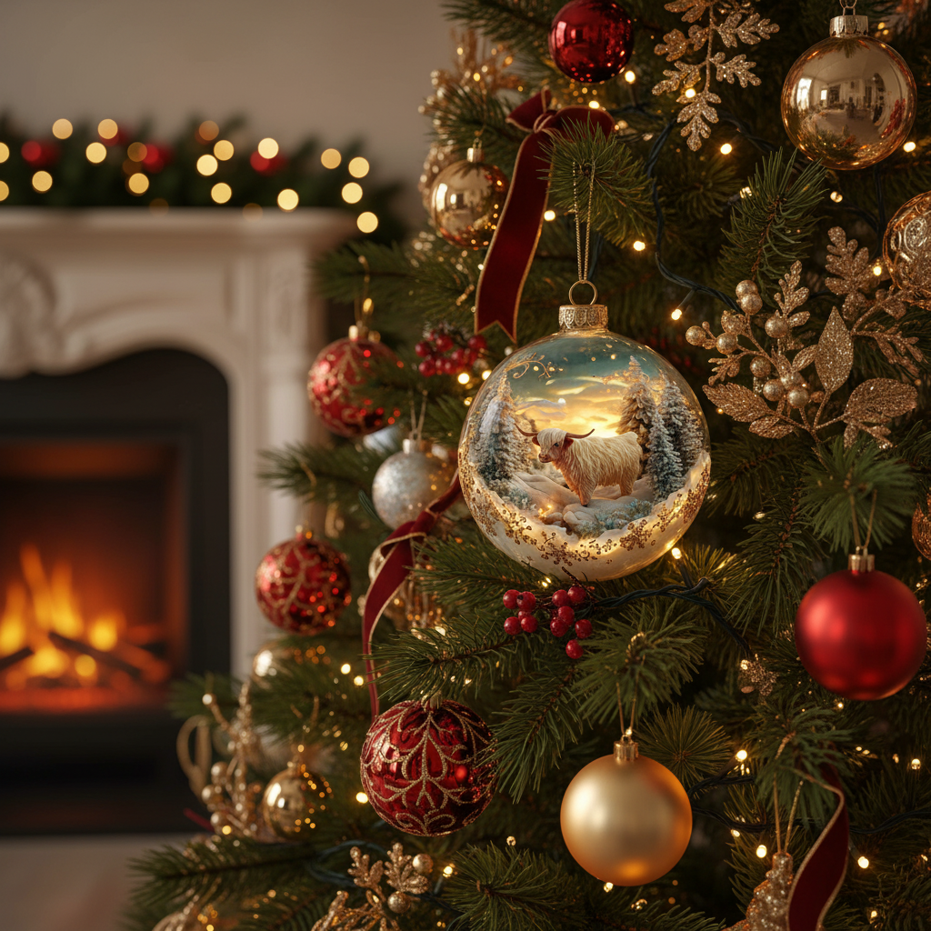 Highland Cow Snow Globe Christmas Ornament