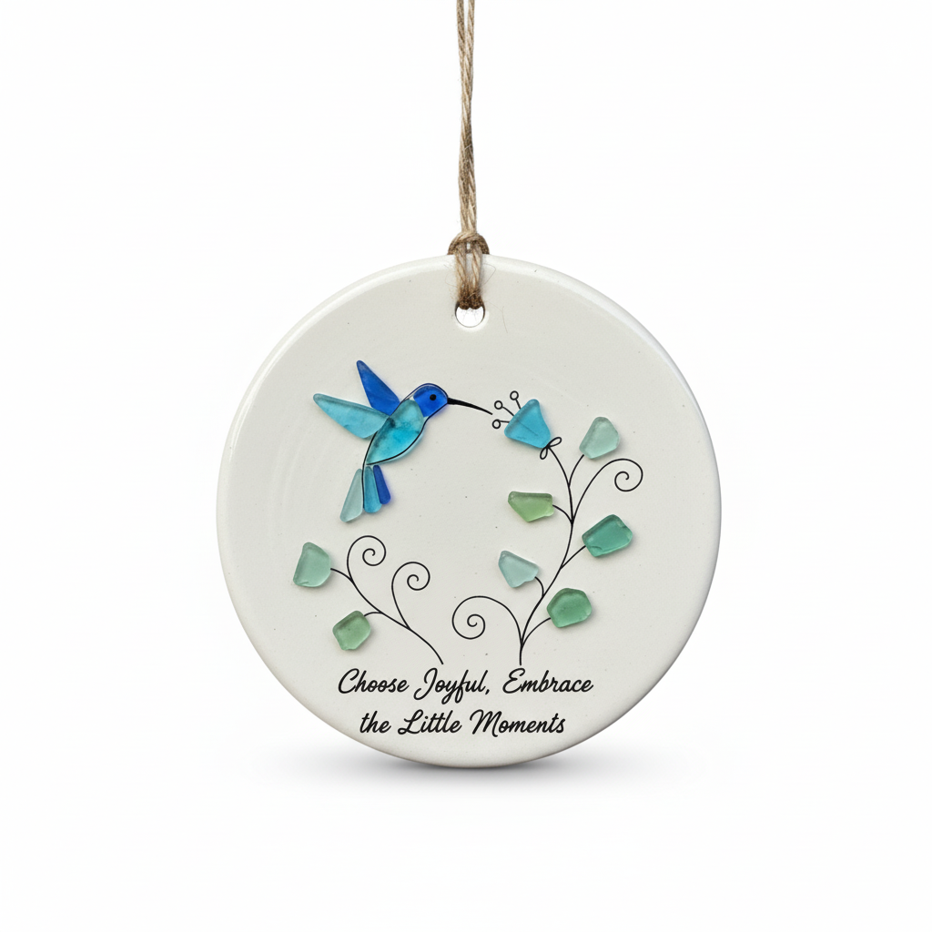Hummingbird Sea Glass Ceramic Ornament