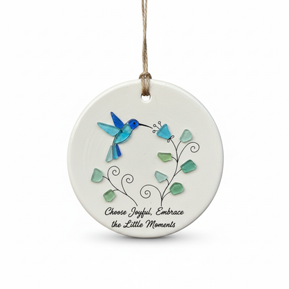 Hummingbird Sea Glass Ceramic Ornament