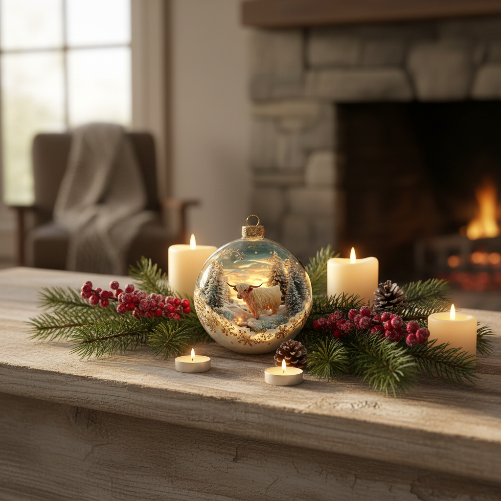 Highland Cow Snow Globe Christmas Ornament