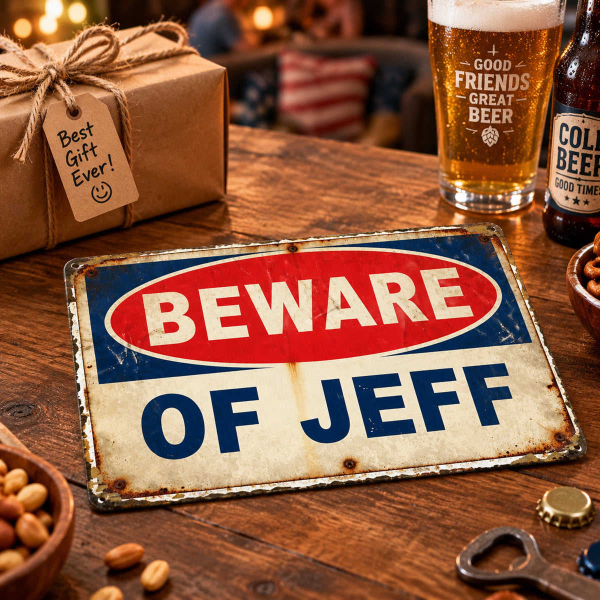Beware of Jeff Metal Sign – Funny Vintage Garage Warning Sign