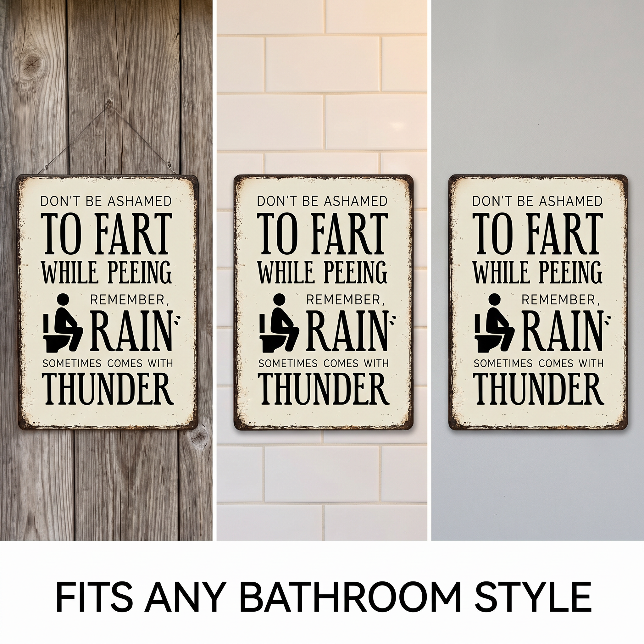 Funny Bathroom Sign – “Don’t Be Ashamed to Fart While Peeing” Rustic Wall Decor 😂