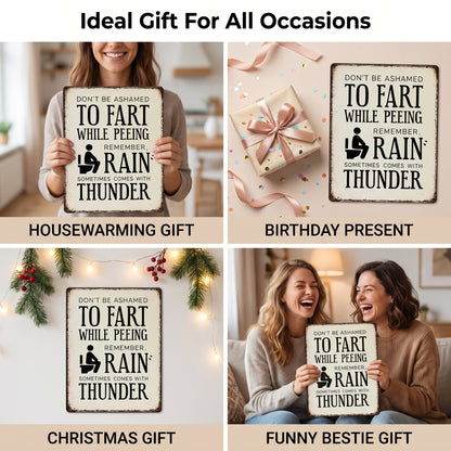 Funny Bathroom Sign – “Don’t Be Ashamed to Fart While Peeing” Rustic Wall Decor 😂