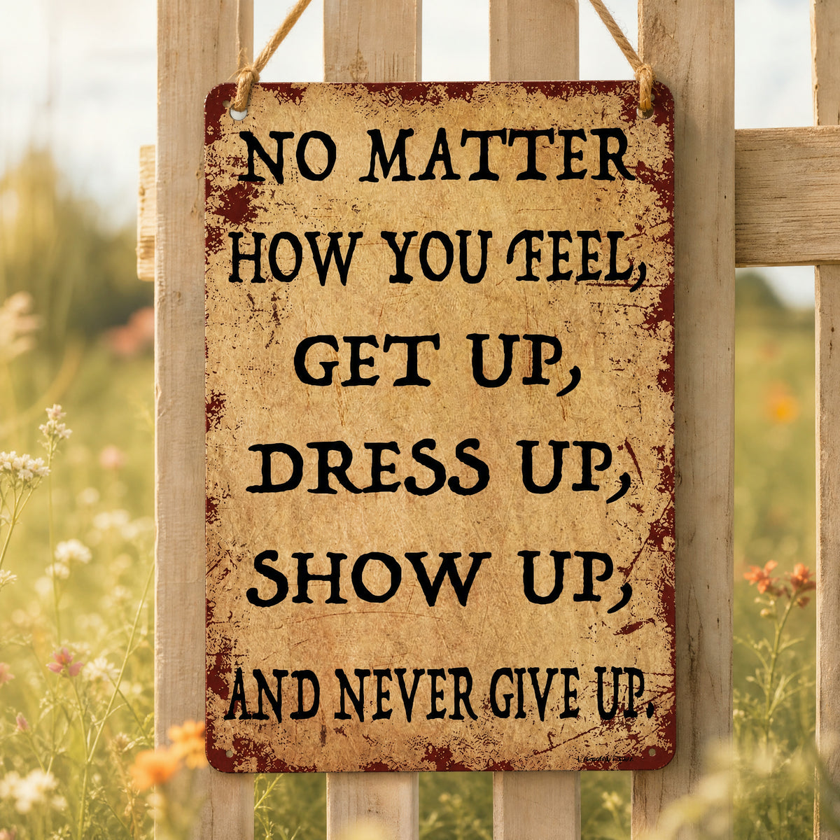 Inspirational Vintage Metal Sign – “Never Give Up” Motivational Wall Decor