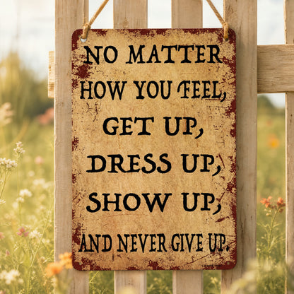 Inspirational Vintage Metal Sign – “Never Give Up” Motivational Wall Decor
