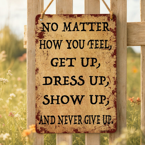 Inspirational Vintage Metal Sign – “Never Give Up” Motivational Wall Decor