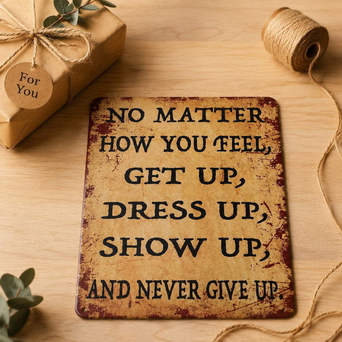 Inspirational Vintage Metal Sign – “Never Give Up” Motivational Wall Decor