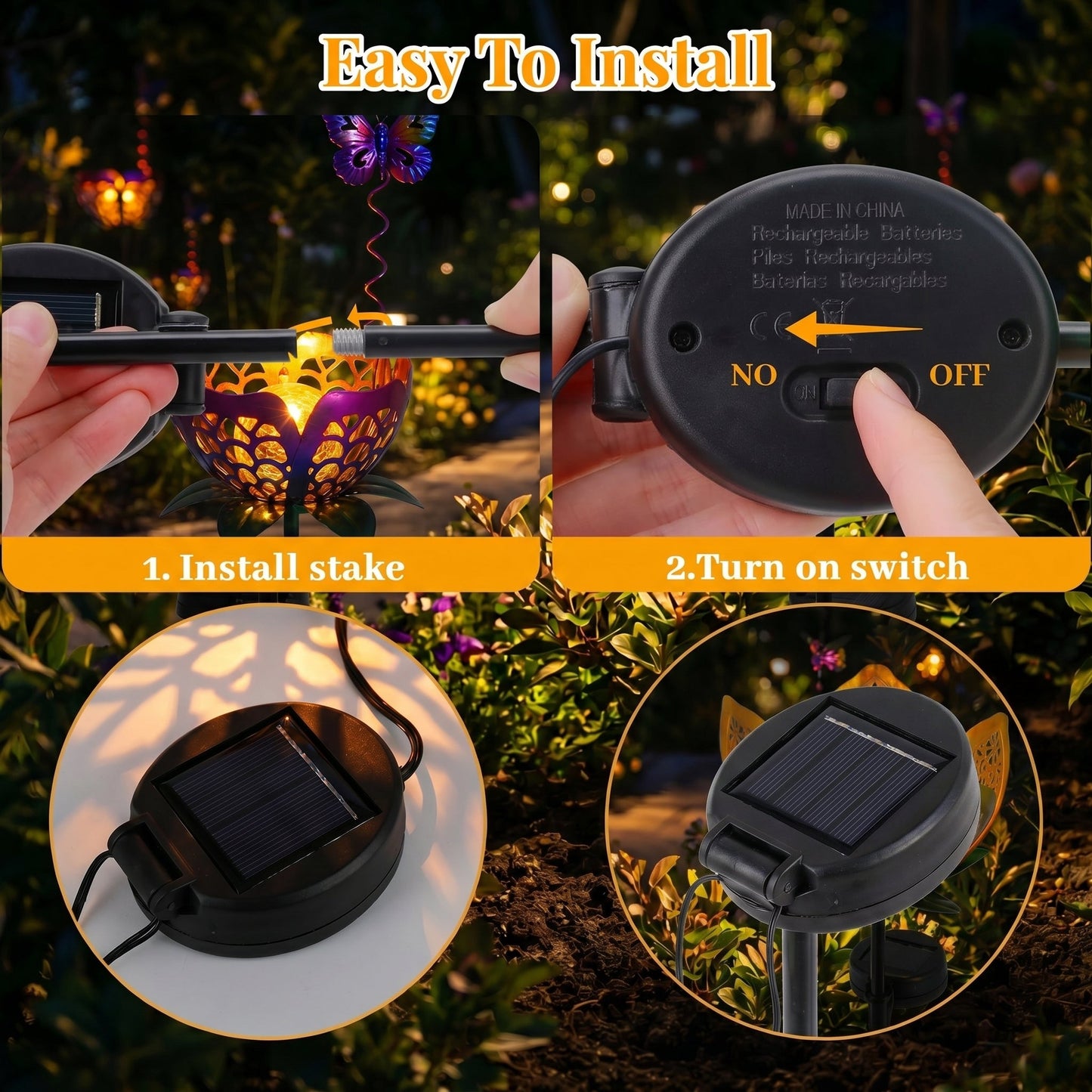 🔥Summer Hot Sale💡Solar Flower Garden Decor Stake Lights, Metal Flower & Butterfly Yard Ornaments (2 Styles)