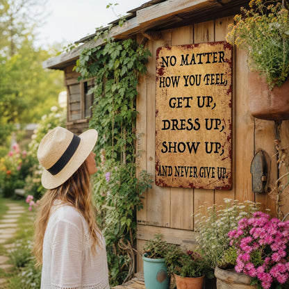 Inspirational Vintage Metal Sign – “Never Give Up” Motivational Wall Decor