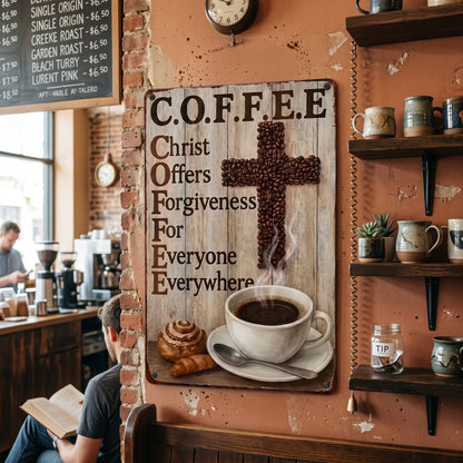 ☕ Christian Coffee Metal Wall Art