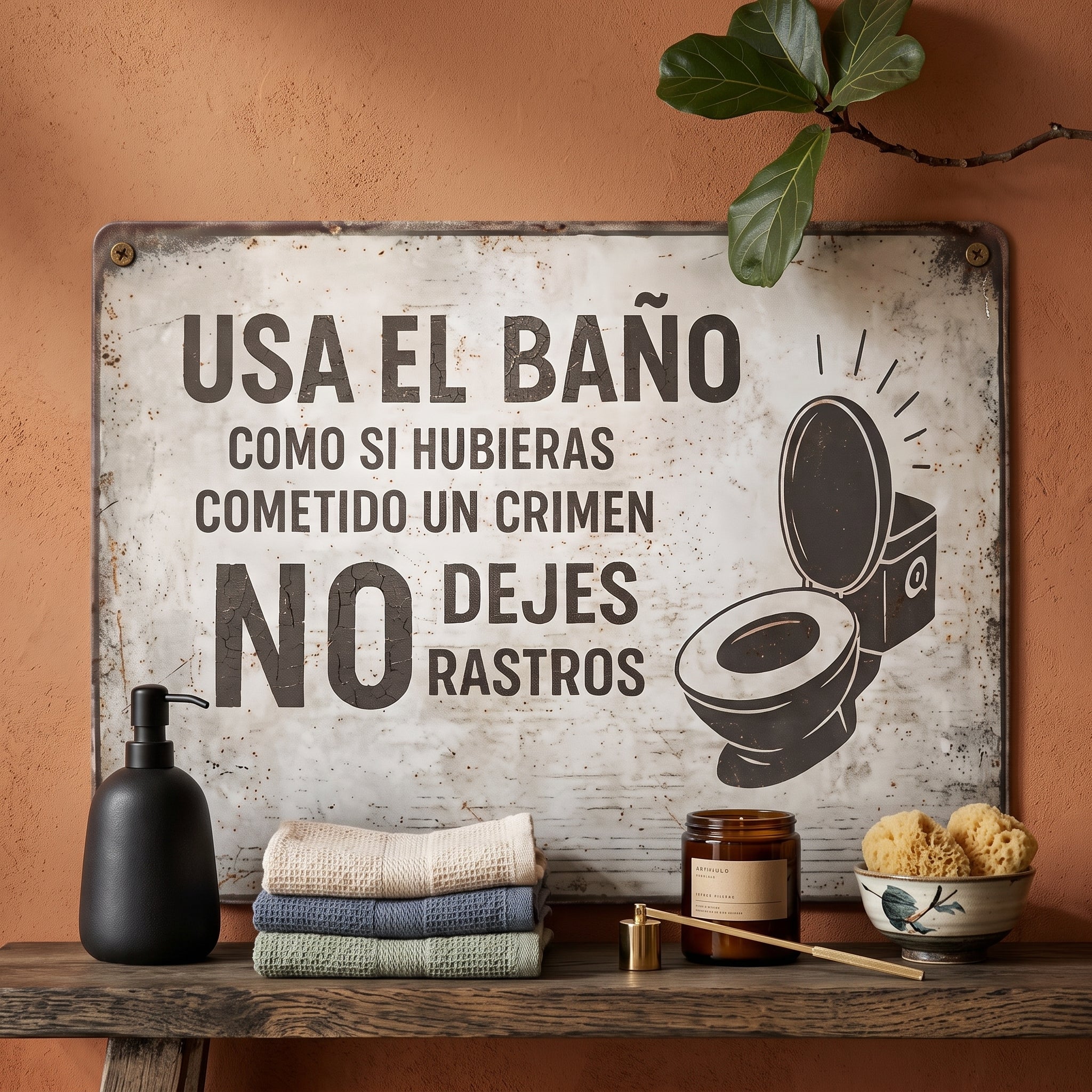 Vintage Crime Scene Bathroom Sign – Funny “Leave No Traces” Toilet Wall Decor 😂🚽