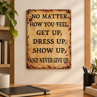 Inspirational Vintage Metal Sign – “Never Give Up” Motivational Wall Decor
