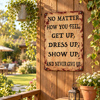 Inspirational Vintage Metal Sign – “Never Give Up” Motivational Wall Decor