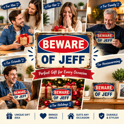 Beware of Jeff Metal Sign – Funny Vintage Garage Warning Sign