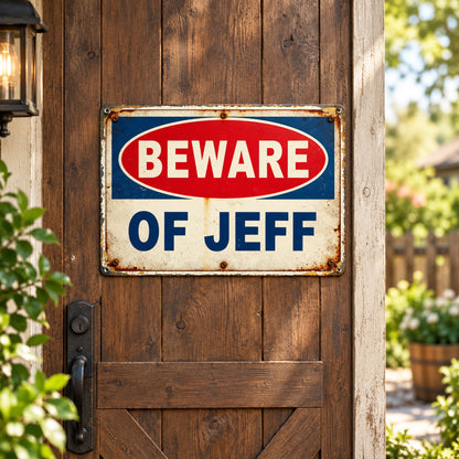 Beware of Jeff Metal Sign – Funny Vintage Garage Warning Sign