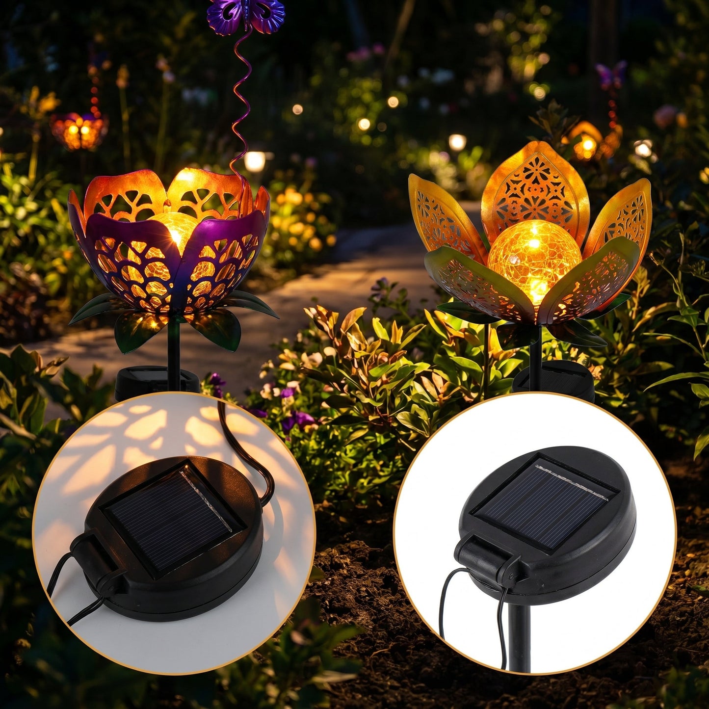 🔥Summer Hot Sale💡Solar Flower Garden Decor Stake Lights, Metal Flower & Butterfly Yard Ornaments (2 Styles)