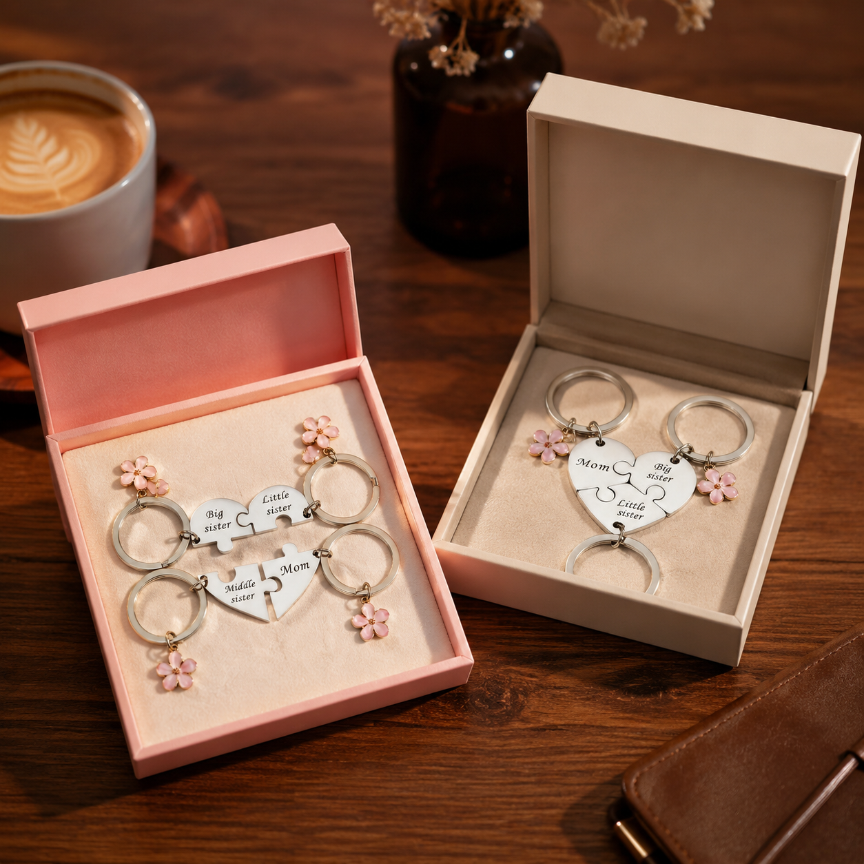 🔥Limited Time Offer🎁Mom & Sisters Heart Puzzle Keychain Set, Matching Family Gift for Mom & Daughters (2 Styles)