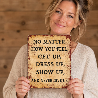 Inspirational Vintage Metal Sign – “Never Give Up” Motivational Wall Decor